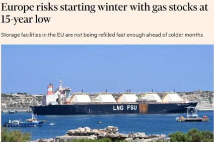 Nivelul gazului din depozitele europene se află la un minim record – Financial Times